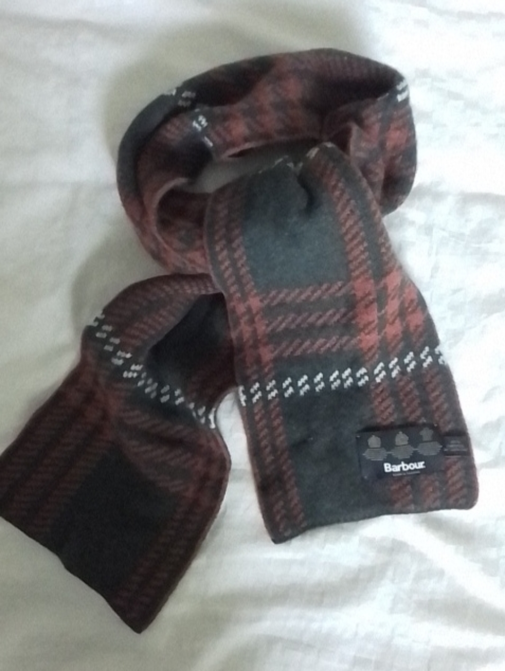 Barbour Classic 100% Lambswool Wool Houndstooth Tartan Plaid Check Scarf